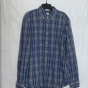 J Crew Tailored Fit Med blue plaid shirt